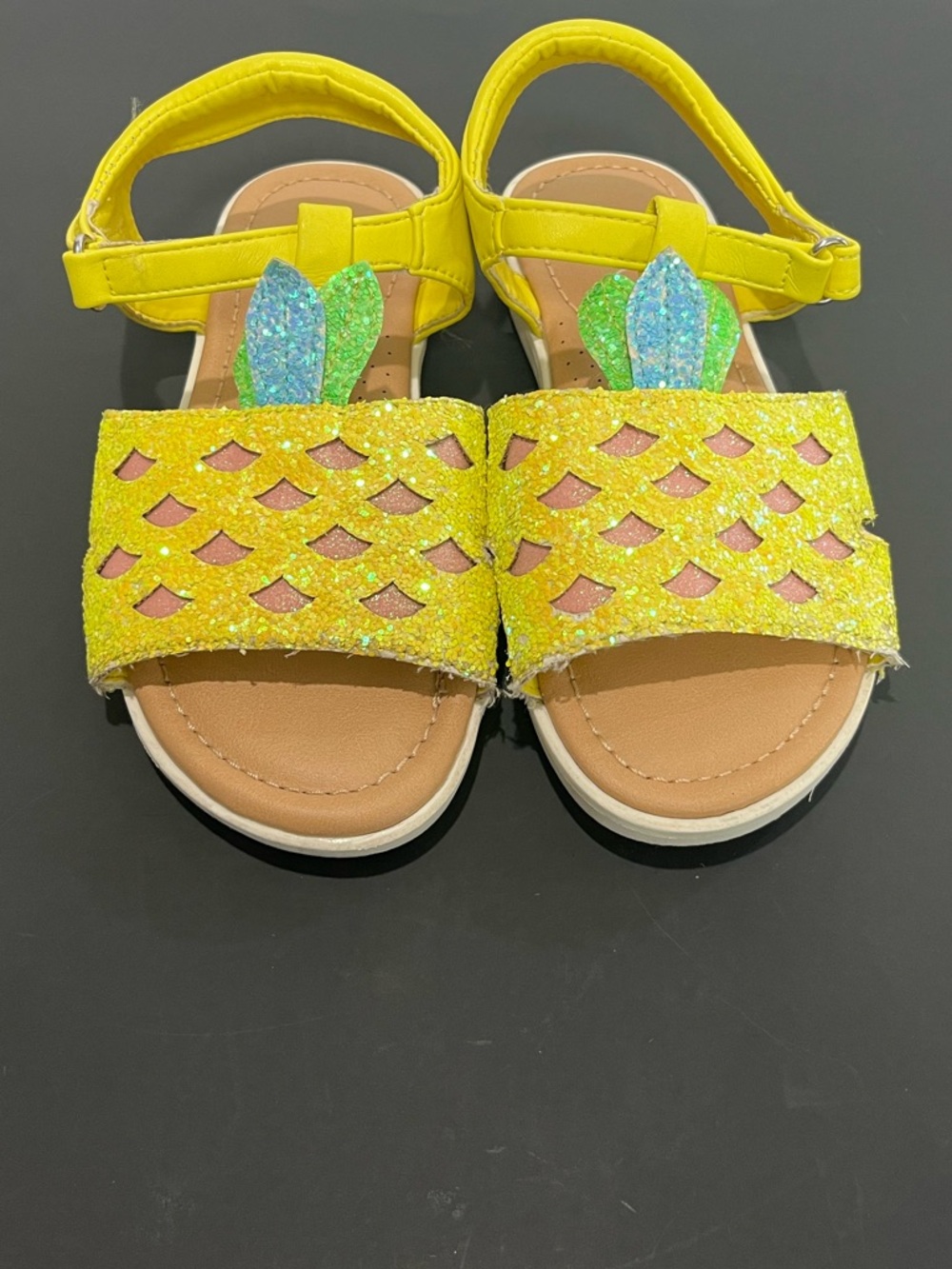 Sugar Yellow Glitter Pineapple Adjustable Straps Little Girls Open Toe Sandals